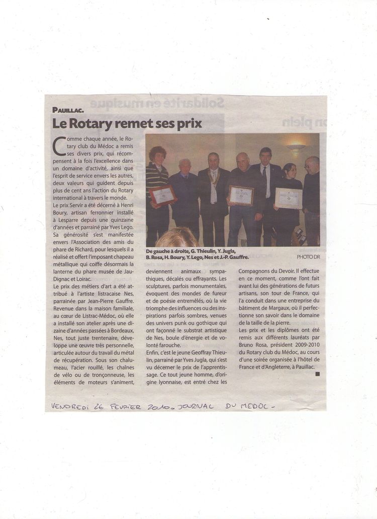 22-Journal du Médoc-26 février 2010-Prix des métiers d'art du Rotary club du Médoc